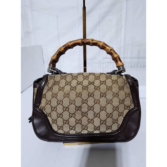 SOLD*Authentic GUCCI GG Canvas And Leather New Bamboo Top Handle Bag Beige/Brown - Picture 4 of 16
